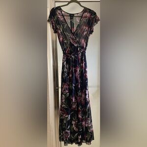 Alexa B Nites Womens Black Floral Polyester Faux Wrap Fit & Flare Dress Size 4